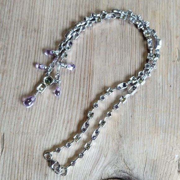 Sterling Silver 925 RP CZ Stones Crystal Lavaliere Statement Necklace 18 1/2" - Picture 10 of 12